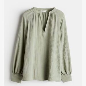 H&M Olive Green V Neck Long Sleeve Blouse